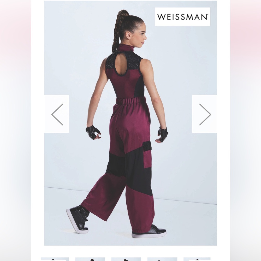 Weissman Womens Dance Costume Jogger Jumpsuit 2 Piece Pray for me Sz LA Maroon - Picture 2 of 13